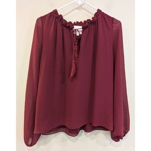 MISA Burgundy Long Sleeve Viscose Blouse Size Small